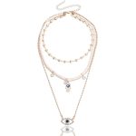 Gold Plated Gold-Toned Evil Eye and Buddha Hand Layered Necklace For Women - VAIRAVI