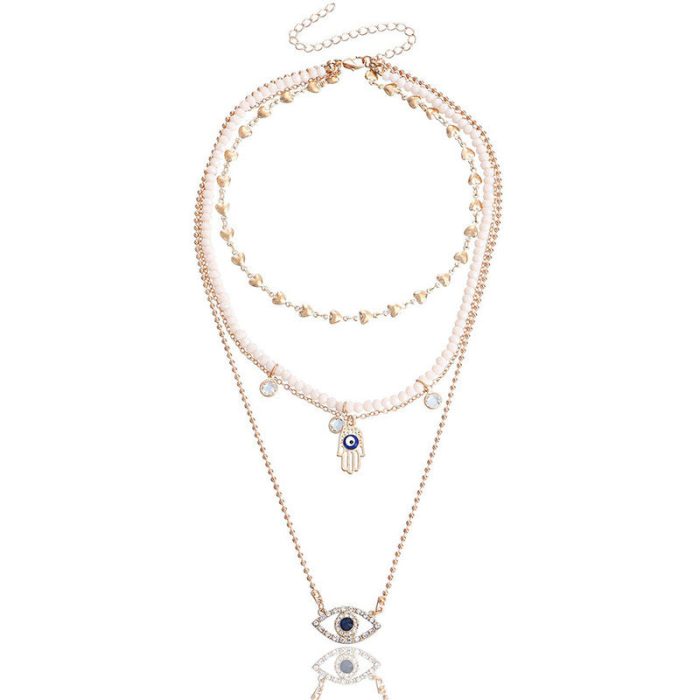Gold Plated Gold-Toned Evil Eye and Buddha Hand Layered Necklace For Women - VAIRAVI