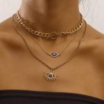 Gold Plated Gold-Toned Evil Eye Layered Necklace For Women - VAIRAVI