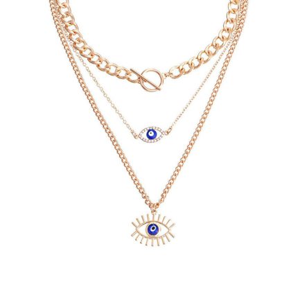 Gold Plated Gold-Toned Evil Eye Layered Necklace For Women - VAIRAVI