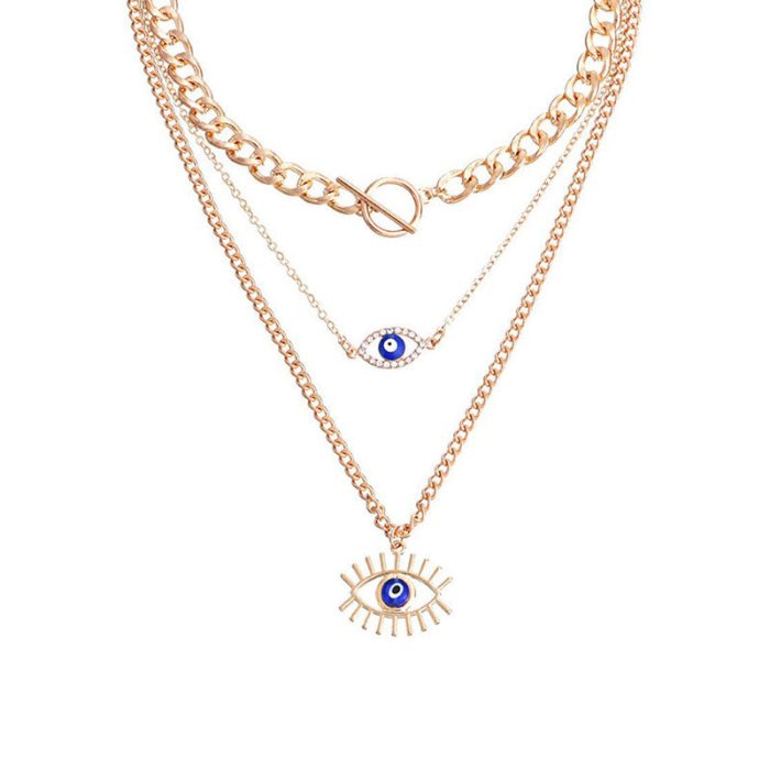 Gold Plated Gold-Toned Evil Eye Layered Necklace For Women - VAIRAVI