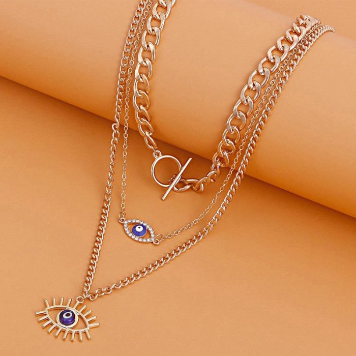 Gold Plated Gold-Toned Evil Eye Layered Necklace For Women - VAIRAVI