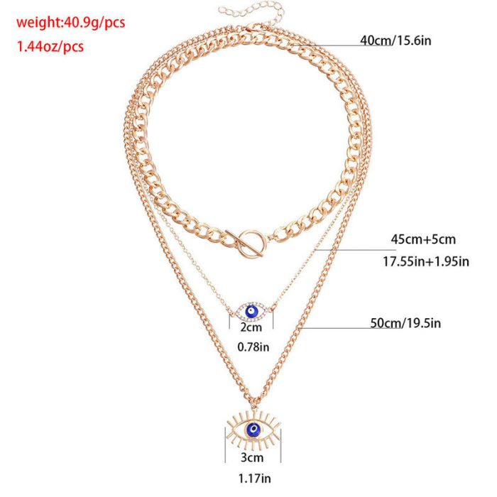Gold Plated Gold-Toned Evil Eye Layered Necklace For Women - VAIRAVI