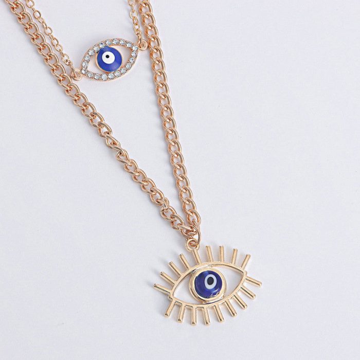 Gold Plated Gold-Toned Evil Eye Layered Necklace For Women - VAIRAVI