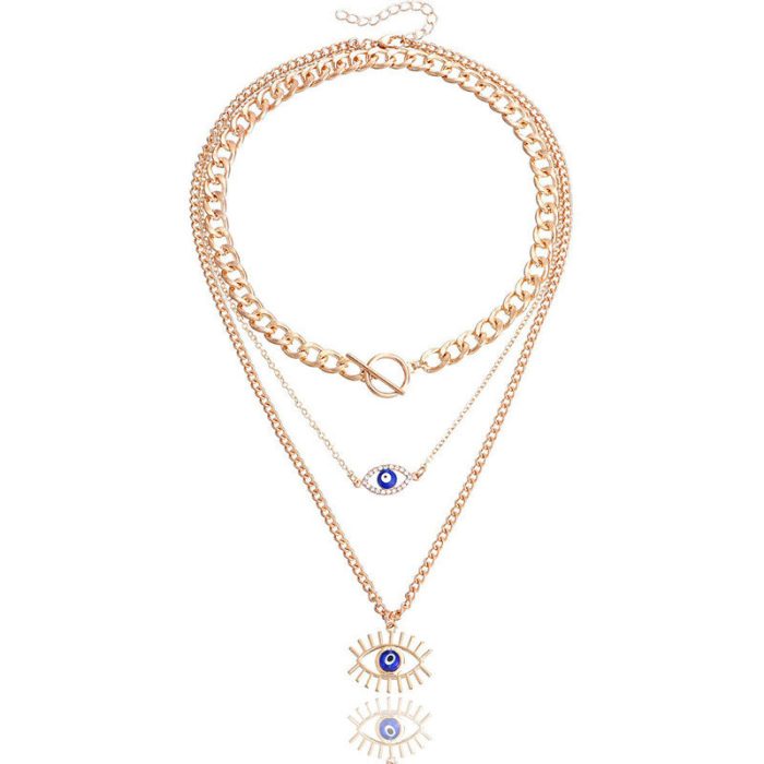 Gold Plated Gold-Toned Evil Eye Layered Necklace For Women - VAIRAVI