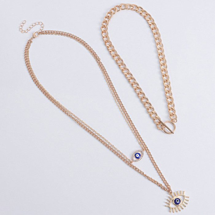 Gold Plated Gold-Toned Evil Eye Layered Necklace For Women - VAIRAVI