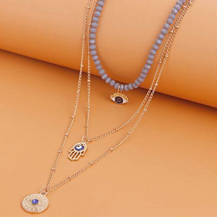 Gold Plated Gold-Toned Evil Eye and Buddha Hand Layered Necklace For Women - VAIRAVI