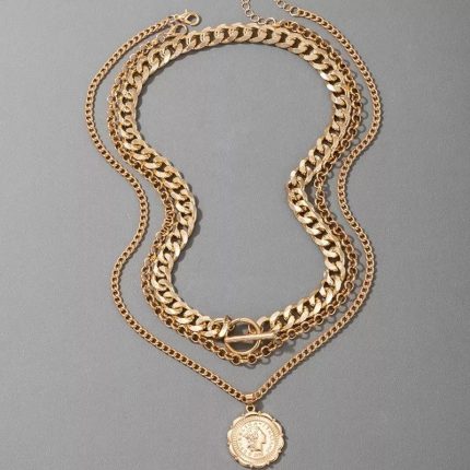 Gold-Plated Gold Toned Multi Layer Coin Layered Necklace Pack of 3 For Women - VAIRAVI