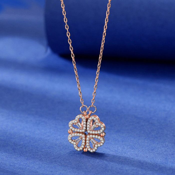 Rose Gold Plated Clover Design AD Openable Magnetic Pendant - Image 4