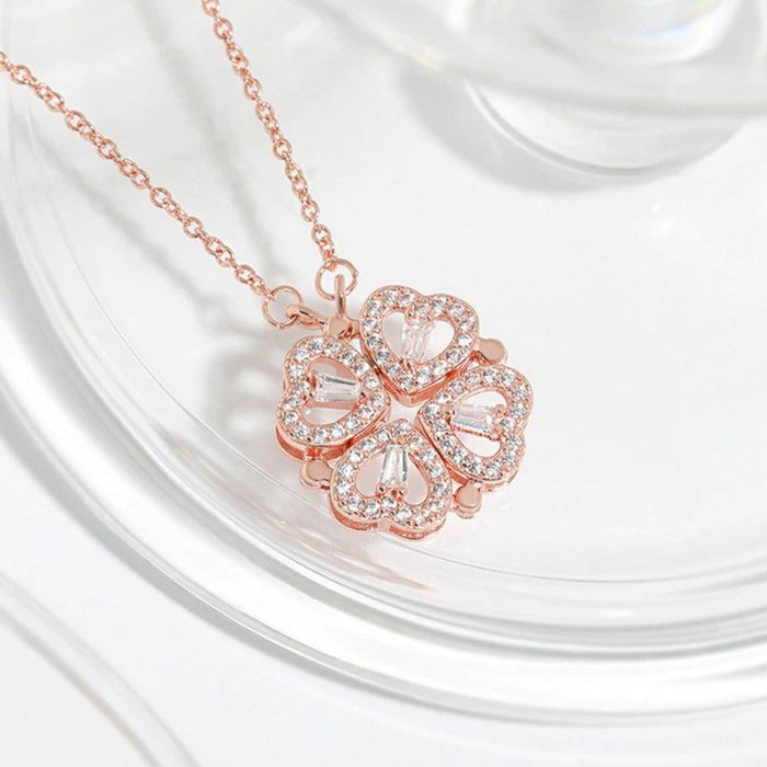 Rose Gold Plated Clover Design AD Openable Magnetic Pendant - Image 2