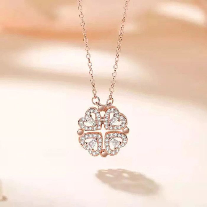 Rose Gold Plated Clover Design AD Openable Magnetic Pendant - Image 6