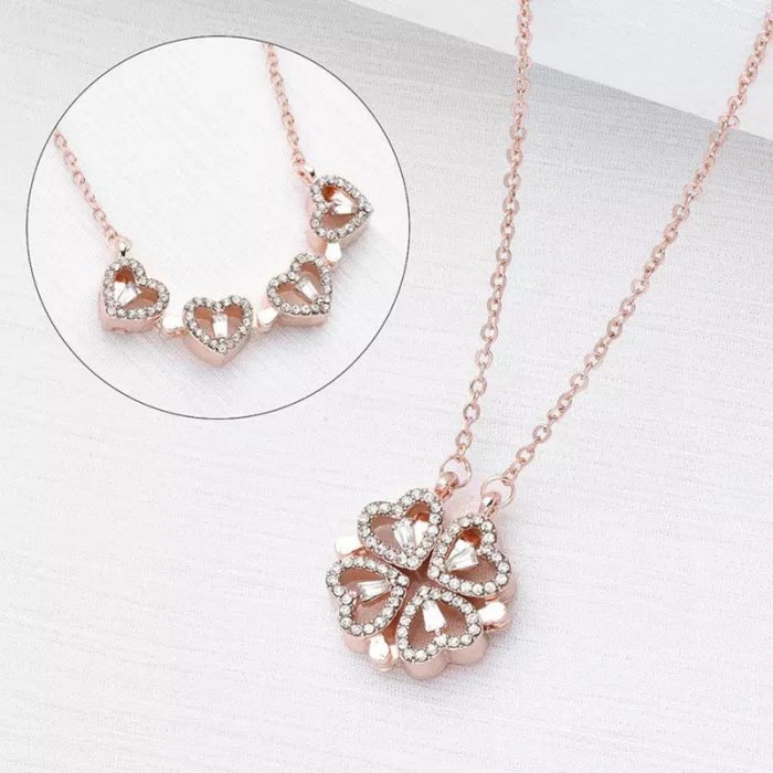 Rose Gold Plated Clover Design AD Openable Magnetic Pendant - Image 3