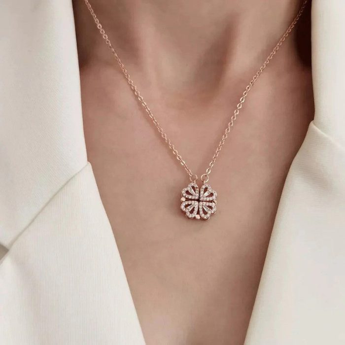 Rose Gold Plated Clover Design AD Openable Magnetic Pendant - Image 9