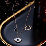 Stainless Steel Rose Gold Plated American Diamond Studded Evil Eye Pendant Necklace - VAIRAVI