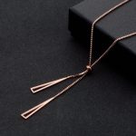 Stainless Steel Rose Gold Plated Stainless Steel Geometric Tassel Pull-Out Necklace - VAIRAVI