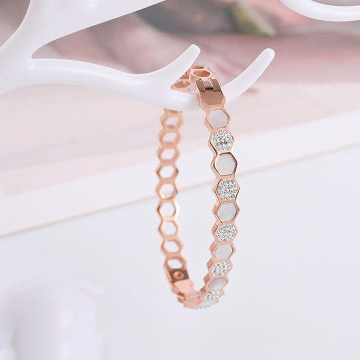 Rose Gold-Plated Anti Tarnish Hexagonal Openable Bracelet - Image 2