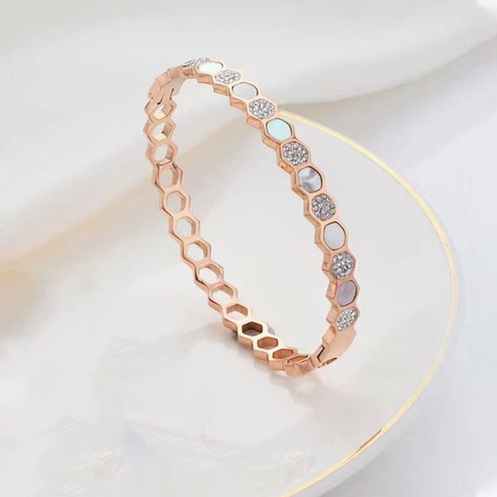 Rose Gold-Plated Anti Tarnish Hexagonal Openable Bracelet - Image 4