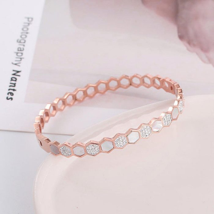 Rose Gold-Plated Anti Tarnish Hexagonal Openable Bracelet - Image 5
