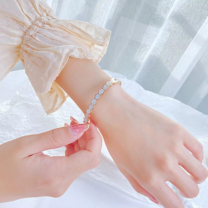 Rose Gold-Plated Anti Tarnish Hexagonal Openable Bracelet - Image 9