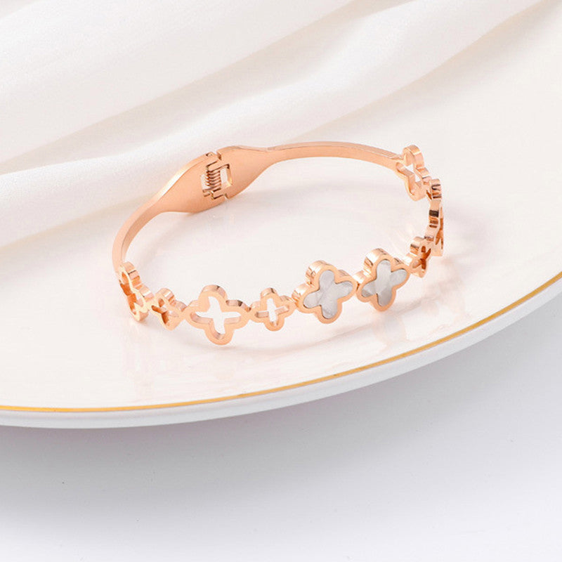 Rose Gold-Plated Anti Tarnish Clover Themed Charm Bracelet - Image 1