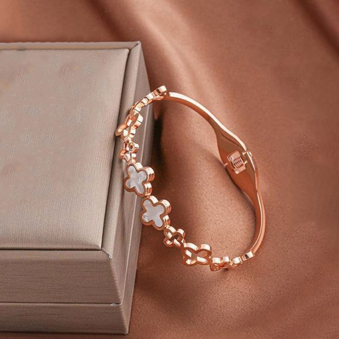 Rose Gold-Plated Anti Tarnish Clover Themed Charm Bracelet - Image 7
