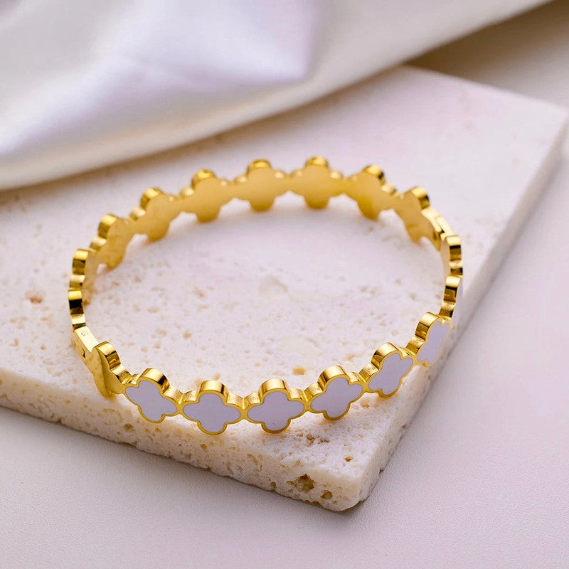Gold-Plated Anti Tarnish White Clover Themed Charm Bracelet - Image 1