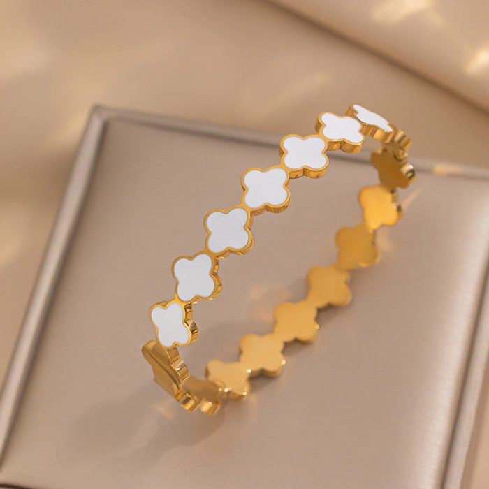 Gold-Plated Anti Tarnish White Clover Themed Charm Bracelet - Image 6