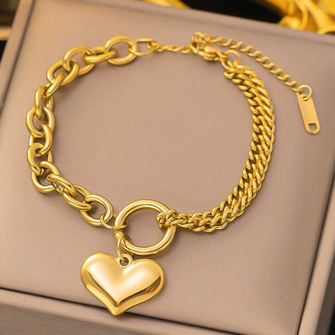 Gold-Plated Anti Tarnish Heart Themed Charm Bracelet - Image 1