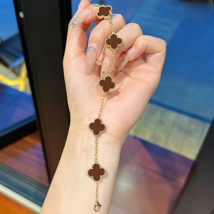 Stainless Steel Gold Plated Brown Anti Tarnish Clover Bracelet For Girls And Women - Image 7