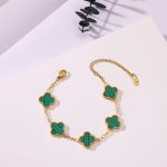 Stainless Steel Gold Plated Green Anti Tarnish Clover Bracelet For Girls And Women - Image 4