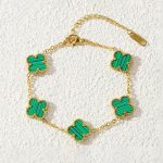 Stainless Steel Gold Plated Green Anti Tarnish Clover Bracelet For Girls And Women - Image 5