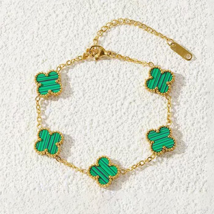 Stainless Steel Gold Plated Green Anti Tarnish Clover Bracelet For Girls And Women - Image 5