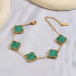 Stainless Steel Gold Plated Green Anti Tarnish Clover Bracelet For Girls And Women - Image 6