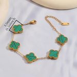 Stainless Steel Gold Plated Green Anti Tarnish Clover Bracelet For Girls And Women - Image 7