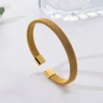 Gold Plated Stainless Steel Anti Tarnish Mesh Statement Cuff Bracelet For Men - Image 4