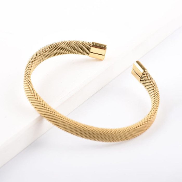Gold Plated Stainless Steel Anti Tarnish Mesh Statement Cuff Bracelet For Men - Image 7