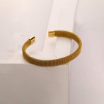 Gold Plated Stainless Steel Anti Tarnish Mesh Statement Cuff Bracelet For Men - Image 9
