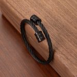 Black Silver Plated Stainless Steel Anti Tarnish Rope Design Cuff Bracelet For Men - Image 2