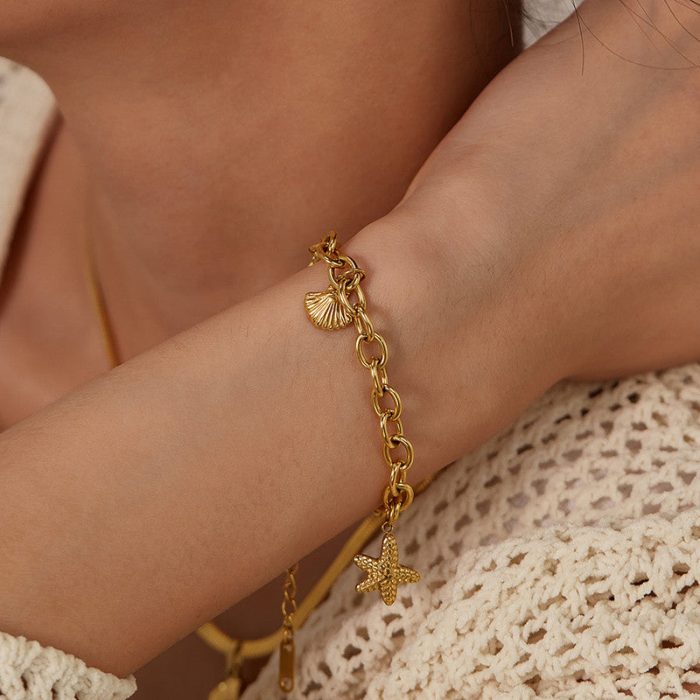 Gold Plated Stainless Steel Anti Tarnish Star themed Wraparound Bracelet For Women - Image 4