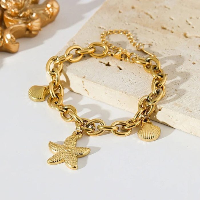 Gold Plated Stainless Steel Anti Tarnish Star themed Wraparound Bracelet For Women - Image 5