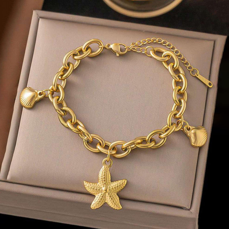 Gold Plated Stainless Steel Anti Tarnish Star themed Wraparound Bracelet For Women - Image 1