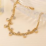 Gold Plated Stainless Steel Anti Tarnish Crystal Accents Dainty Wraparound Bracelet - Image 4