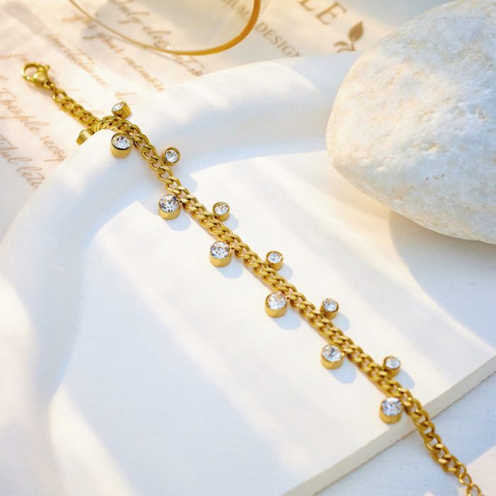 Gold Plated Stainless Steel Anti Tarnish Crystal Accents Dainty Wraparound Bracelet - Image 5