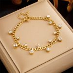 Gold Plated Stainless Steel Anti Tarnish Crystal Accents Dainty Wraparound Bracelet - Image 6