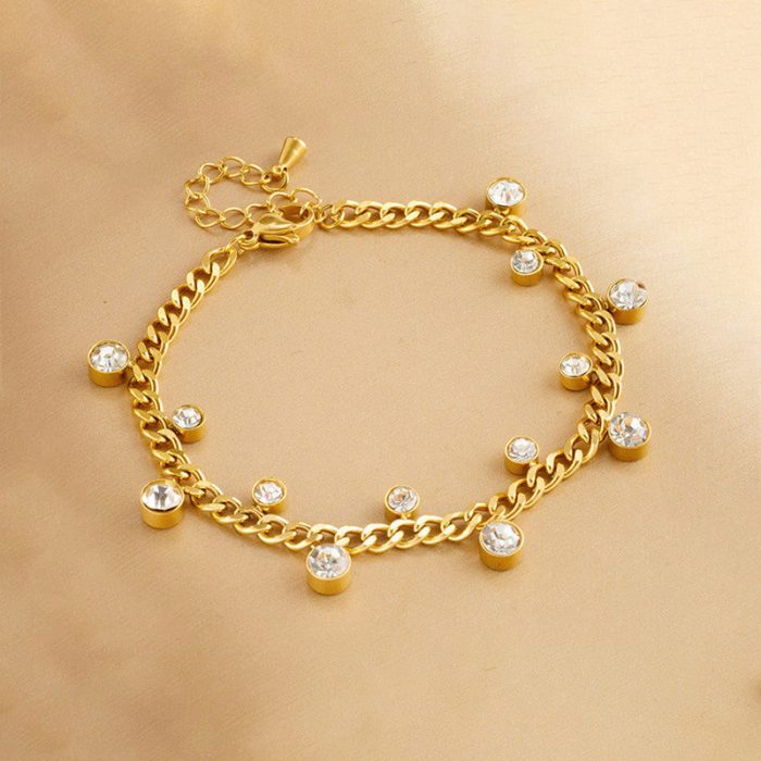 Gold Plated Stainless Steel Anti Tarnish Crystal Accents Dainty Wraparound Bracelet - Image 9