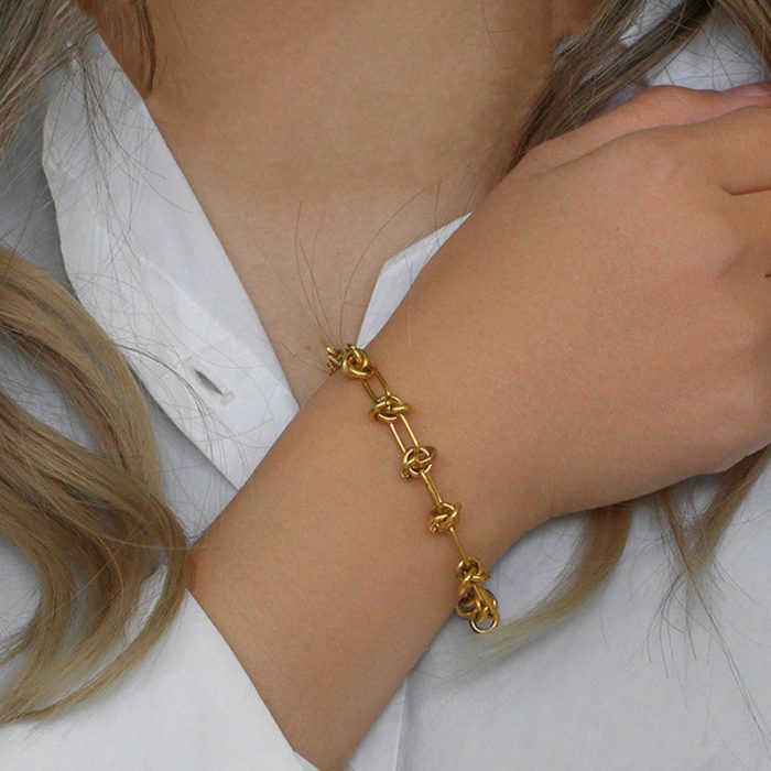 Gold Plated Stainless Steel Anti Tarnish Knotted Chain Wraparound Bracelet For Women - Image 2