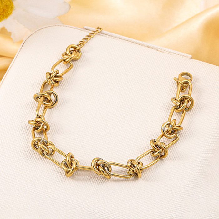 Gold Plated Stainless Steel Anti Tarnish Knotted Chain Wraparound Bracelet For Women - Image 3