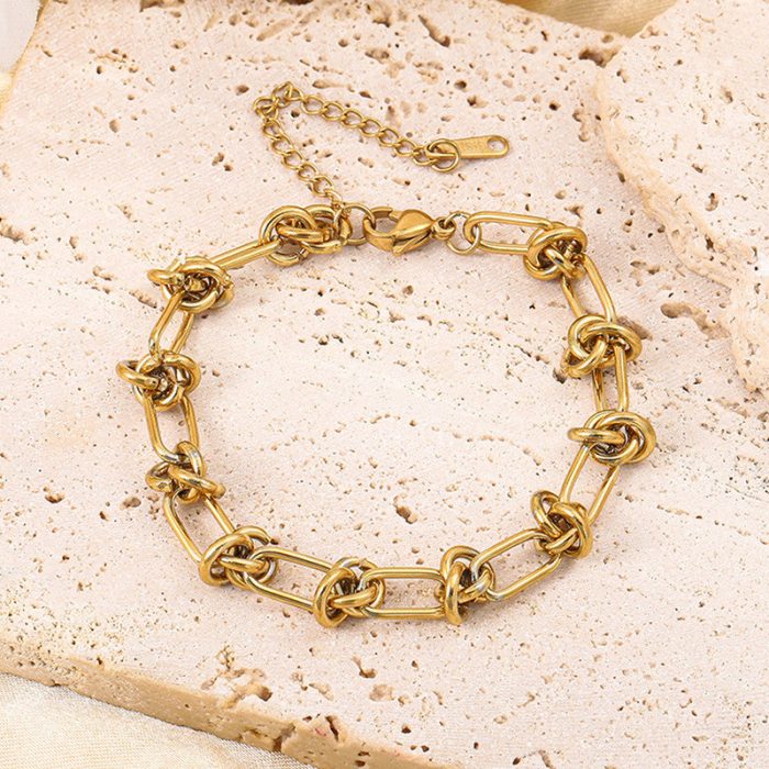 Gold Plated Stainless Steel Anti Tarnish Knotted Chain Wraparound Bracelet For Women - Image 4