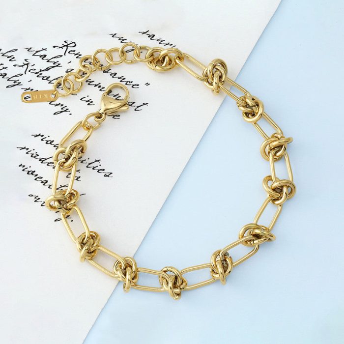 Gold Plated Stainless Steel Anti Tarnish Knotted Chain Wraparound Bracelet For Women - Image 7