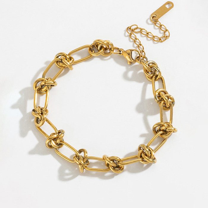 Gold Plated Stainless Steel Anti Tarnish Knotted Chain Wraparound Bracelet For Women - Image 8